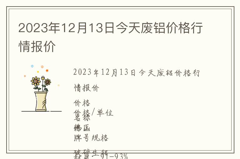 2023年12月13日今天廢鋁價格行情報價
