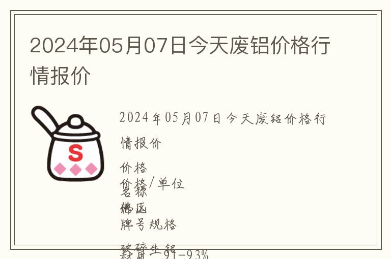 2024年05月07日今天廢鋁價格行情報價