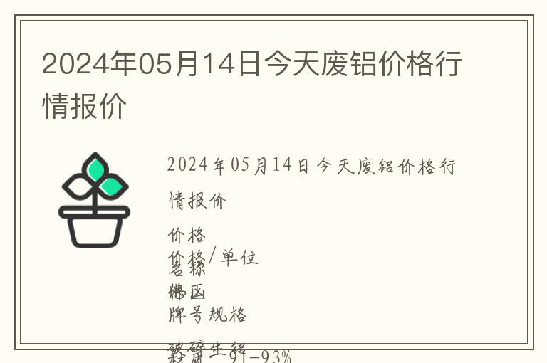 2024年05月14日今天廢鋁價格行情報價