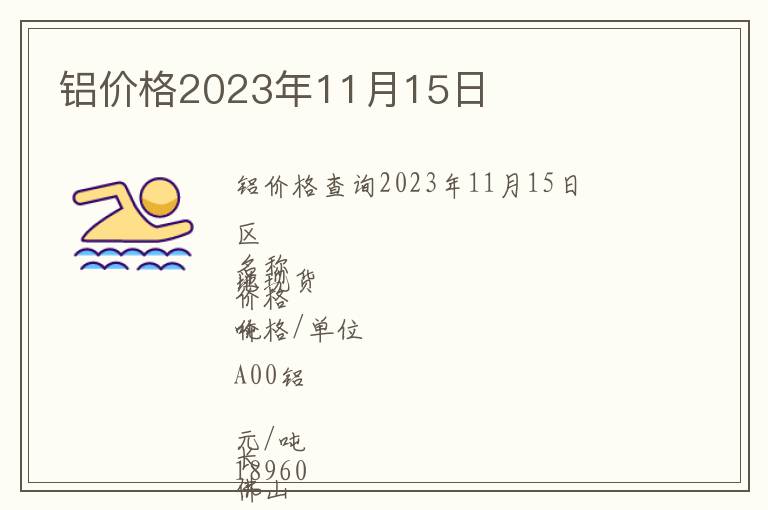 鋁價格2023年11月15日