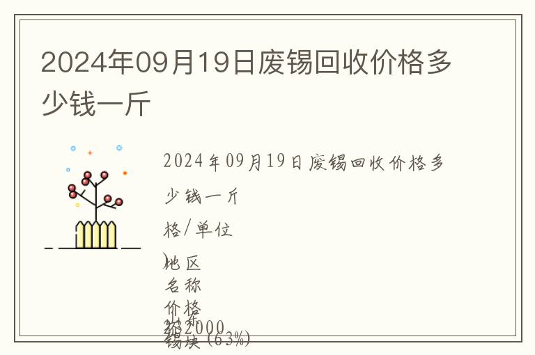 2024年09月19日廢錫回收價格多少錢一斤