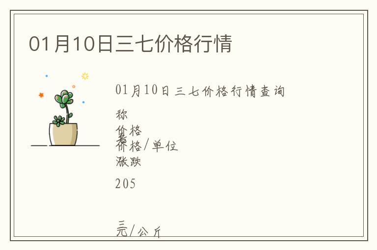 01月10日三七價格行情