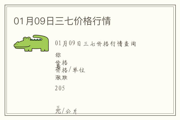 01月09日三七價格行情