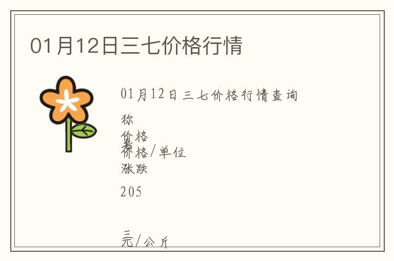 01月12日三七價格行情