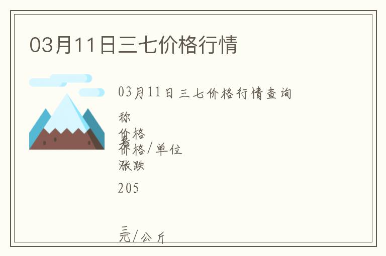 03月11日三七價格行情