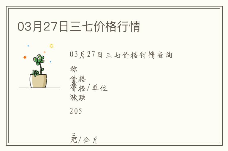 03月27日三七價格行情