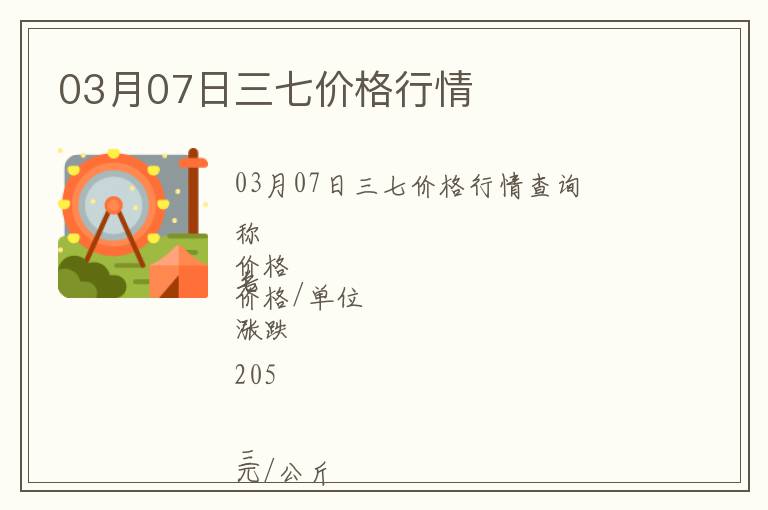03月07日三七價格行情