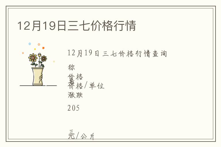 12月19日三七價格行情