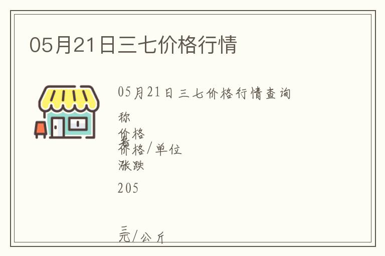 05月21日三七價格行情