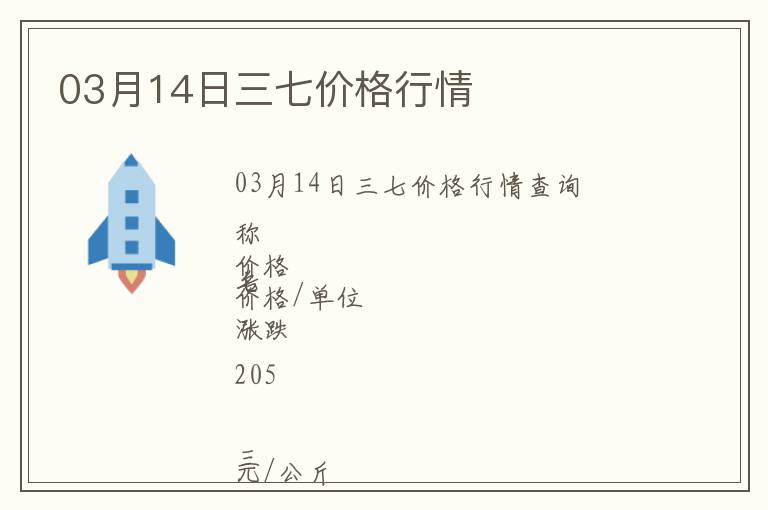 03月14日三七價格行情