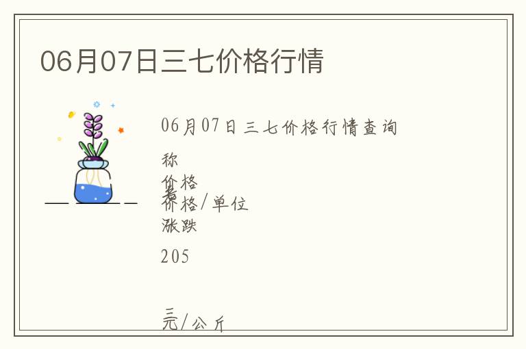 06月07日三七價格行情