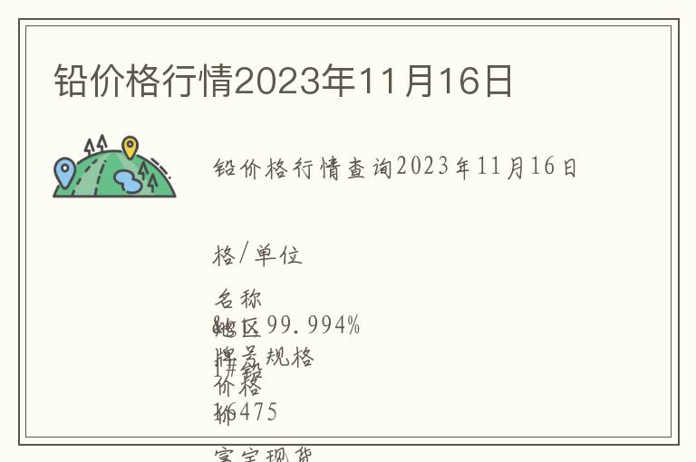 鉛價格行情2023年11月16日