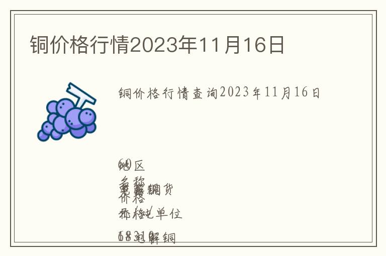銅價(jià)格行情2023年11月16日