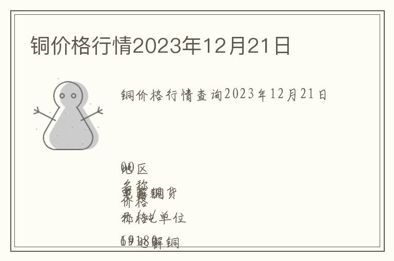 銅價格行情2023年12月21日