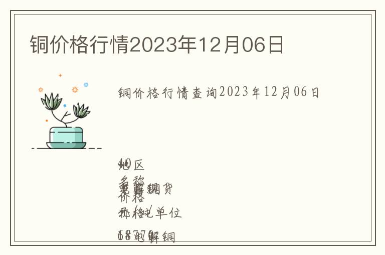 銅價格行情2023年12月06日