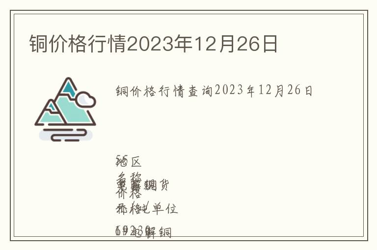 銅價格行情2023年12月26日