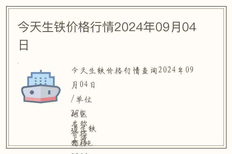 今天生鐵價格行情2024年09月04日