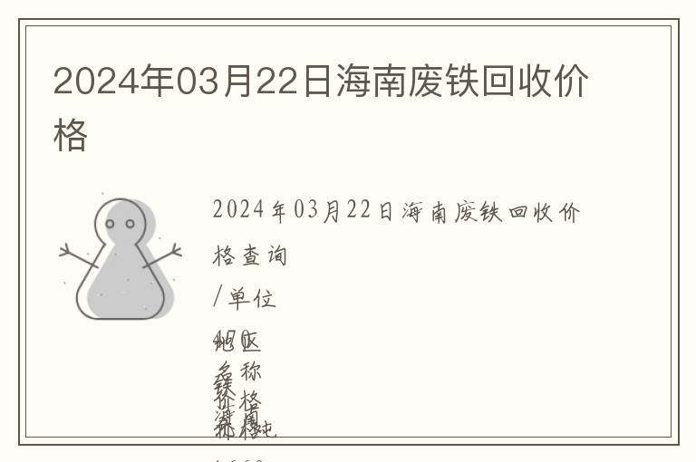 2024年03月22日海南廢鐵回收價格