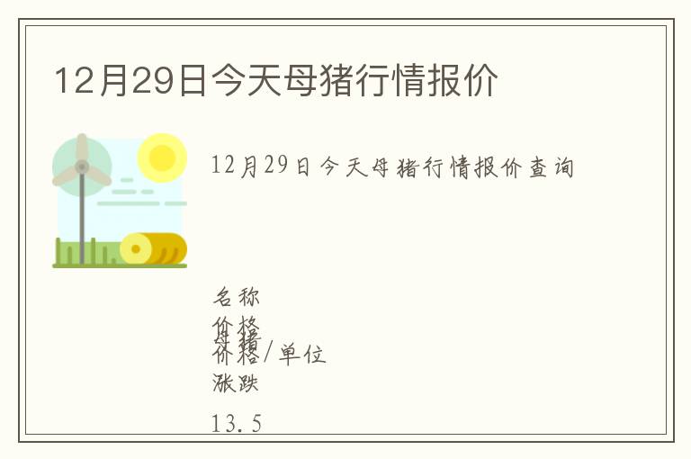 12月29日今天母豬行情報價