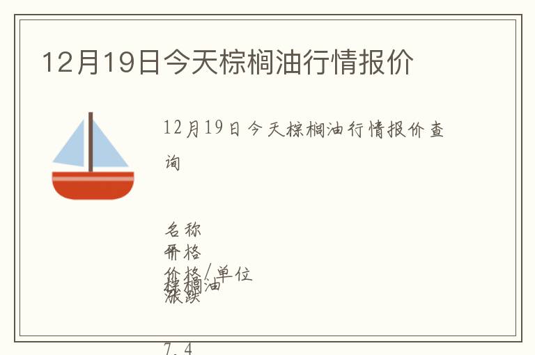 12月19日今天棕櫚油行情報價