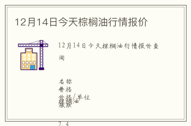 12月14日今天棕櫚油行情報價