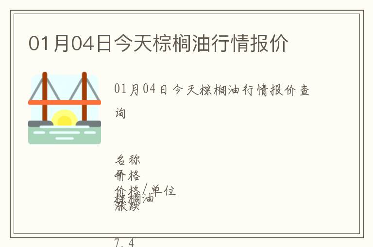 01月04日今天棕櫚油行情報價
