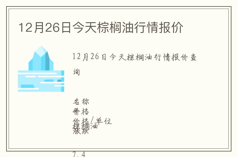 12月26日今天棕櫚油行情報(bào)價(jià)